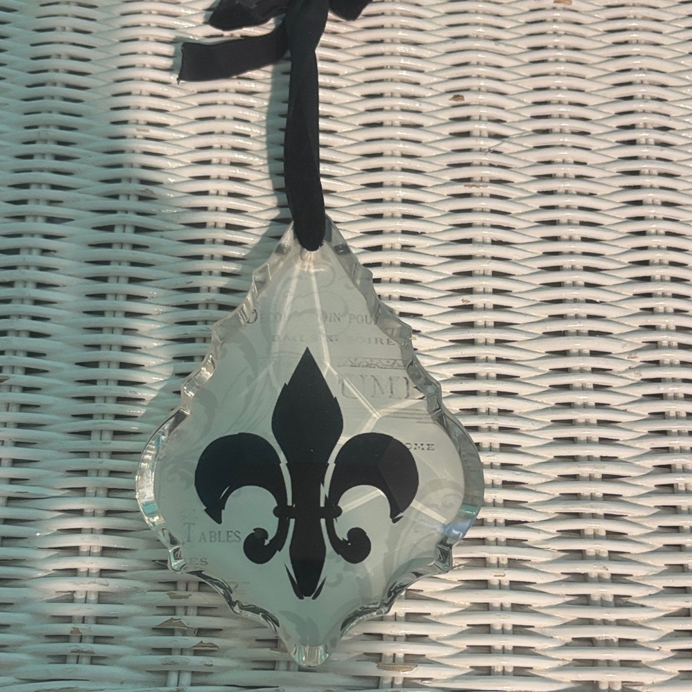 Fleur-de-Lis Crystal Ornament with Black Ribbon